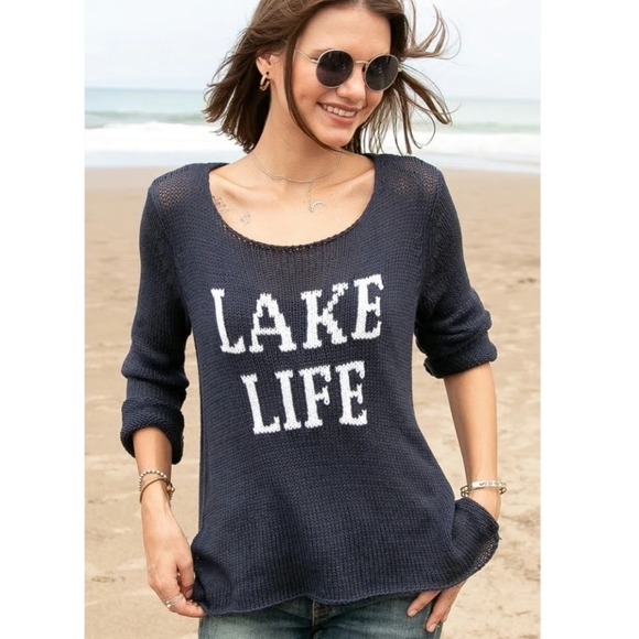 Wooden Ships LAKE LIFE Navy Sweater with White Words - Picture 12 of 16